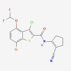 molecular formula C16H10BrClF2N2O2S B10964179 7-bromo-3-chloro-N-(2-cyanocyclopent-1-en-1-yl)-4-(difluoromethoxy)-1-benzothiophene-2-carboxamide 