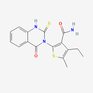 molecular formula C16H15N3O2S2 B10964180 4-ethyl-5-methyl-2-(4-oxo-2-sulfanylquinazolin-3(4H)-yl)thiophene-3-carboxamide 