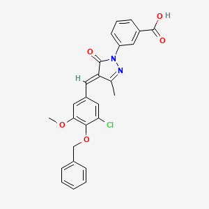 molecular formula C26H21ClN2O5 B10964200 3-{(4E)-4-[4-(benzyloxy)-3-chloro-5-methoxybenzylidene]-3-methyl-5-oxo-4,5-dihydro-1H-pyrazol-1-yl}benzoic acid 