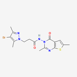 molecular formula C16H18BrN5O2S B10964222 3-(4-Bromo-3,5-dimethyl-1H-pyrazol-1-YL)-N-[2,6-dimethyl-4-oxothieno[2,3-D]pyrimidin-3(4H)-YL]propanamide 