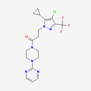 molecular formula C18H20ClF3N6O B10964244 3-[4-chloro-5-cyclopropyl-3-(trifluoromethyl)-1H-pyrazol-1-yl]-1-[4-(pyrimidin-2-yl)piperazin-1-yl]propan-1-one 