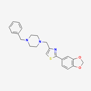 molecular formula C22H23N3O2S B10964319 1-{[2-(1,3-Benzodioxol-5-yl)-1,3-thiazol-4-yl]methyl}-4-benzylpiperazine 