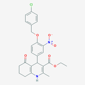 molecular formula C26H25ClN2O6 B10964406 Ethyl 4-{4-[(4-chlorobenzyl)oxy]-3-nitrophenyl}-2-methyl-5-oxo-1,4,5,6,7,8-hexahydroquinoline-3-carboxylate 