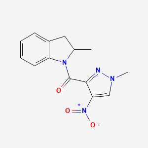 molecular formula C14H14N4O3 B10964450 (2-methyl-2,3-dihydro-1H-indol-1-yl)(1-methyl-4-nitro-1H-pyrazol-3-yl)methanone 