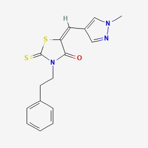 molecular formula C16H15N3OS2 B10964488 Thiazolidin-4-one, 5-(1-methyl-1H-pyrazol-4-ylmethylene)-3-phenethyl-2-thioxo- 