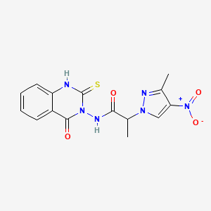 molecular formula C15H14N6O4S B10964554 2-(3-methyl-4-nitro-1H-pyrazol-1-yl)-N-(4-oxo-2-sulfanylquinazolin-3(4H)-yl)propanamide 