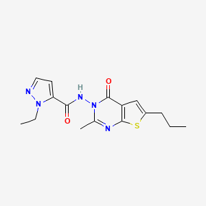 molecular formula C16H19N5O2S B10964710 1-Ethyl-N-[2-methyl-4-oxo-6-propylthieno[2,3-D]pyrimidin-3(4H)-YL]-1H-pyrazole-5-carboxamide 