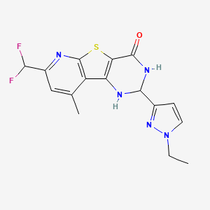 molecular formula C16H15F2N5OS B10964858 11-(difluoromethyl)-4-(1-ethylpyrazol-3-yl)-13-methyl-8-thia-3,5,10-triazatricyclo[7.4.0.02,7]trideca-1(9),2(7),10,12-tetraen-6-one 