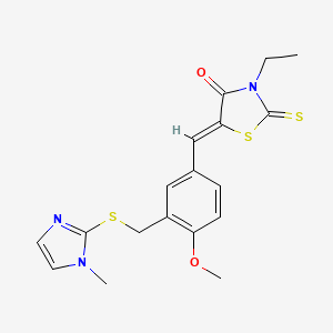 (5Z)-3-ethyl-5-(4-methoxy-3-{[(1-methyl-1H-imidazol-2-yl)sulfanyl]methyl}benzylidene)-2-thioxo-1,3-thiazolidin-4-one