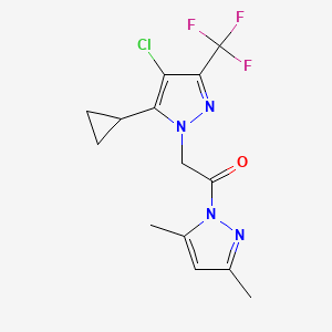 molecular formula C14H14ClF3N4O B10965263 2-[4-chloro-5-cyclopropyl-3-(trifluoromethyl)-1H-pyrazol-1-yl]-1-(3,5-dimethyl-1H-pyrazol-1-yl)ethanone 