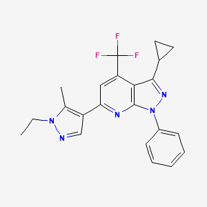 molecular formula C22H20F3N5 B10965351 3-cyclopropyl-6-(1-ethyl-5-methyl-1H-pyrazol-4-yl)-1-phenyl-4-(trifluoromethyl)-1H-pyrazolo[3,4-b]pyridine 