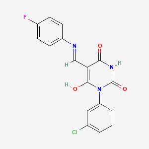 (5Z)-1-(3-chlorophenyl)-5-{[(4-fluorophenyl)amino]methylidene}pyrimidine-2,4,6(1H,3H,5H)-trione