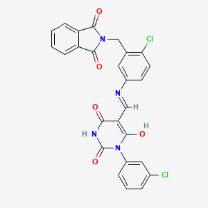 (5Z)-5-[({4-chloro-3-[(1,3-dioxo-1,3-dihydro-2H-isoindol-2-yl)methyl]phenyl}amino)methylidene]-1-(3-chlorophenyl)pyrimidine-2,4,6(1H,3H,5H)-trione