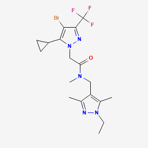 molecular formula C18H23BrF3N5O B10965450 2-[4-bromo-5-cyclopropyl-3-(trifluoromethyl)-1H-pyrazol-1-yl]-N-[(1-ethyl-3,5-dimethyl-1H-pyrazol-4-yl)methyl]-N-methylacetamide 