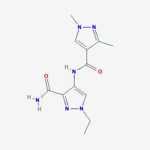 molecular formula C12H16N6O2 B10965511 4-{[(1,3-dimethyl-1H-pyrazol-4-yl)carbonyl]amino}-1-ethyl-1H-pyrazole-3-carboxamide 