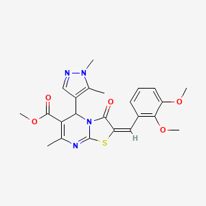 molecular formula C23H24N4O5S B10965524 methyl (2E)-2-(2,3-dimethoxybenzylidene)-5-(1,5-dimethyl-1H-pyrazol-4-yl)-7-methyl-3-oxo-2,3-dihydro-5H-[1,3]thiazolo[3,2-a]pyrimidine-6-carboxylate 