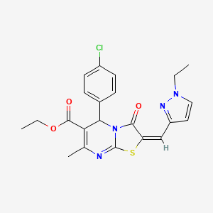 molecular formula C22H21ClN4O3S B10965662 ethyl (2E)-5-(4-chlorophenyl)-2-[(1-ethyl-1H-pyrazol-3-yl)methylidene]-7-methyl-3-oxo-2,3-dihydro-5H-[1,3]thiazolo[3,2-a]pyrimidine-6-carboxylate 