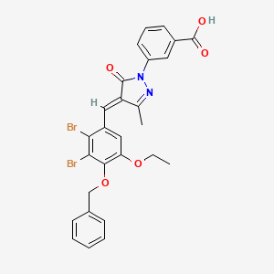 molecular formula C27H22Br2N2O5 B10965696 3-{(4E)-4-[4-(benzyloxy)-2,3-dibromo-5-ethoxybenzylidene]-3-methyl-5-oxo-4,5-dihydro-1H-pyrazol-1-yl}benzoic acid 