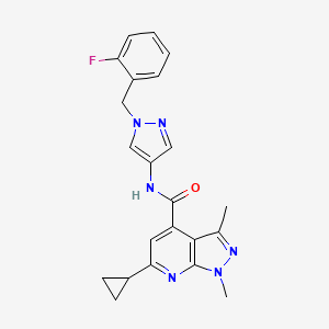 molecular formula C22H21FN6O B10965706 6-cyclopropyl-N-[1-(2-fluorobenzyl)-1H-pyrazol-4-yl]-1,3-dimethyl-1H-pyrazolo[3,4-b]pyridine-4-carboxamide 