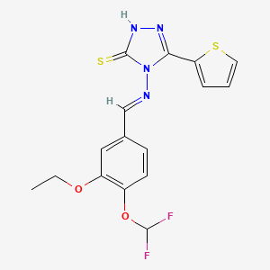 molecular formula C16H14F2N4O2S2 B10965726 4-({(E)-[4-(difluoromethoxy)-3-ethoxyphenyl]methylidene}amino)-5-(thiophen-2-yl)-4H-1,2,4-triazole-3-thiol 