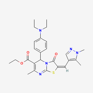 molecular formula C26H31N5O3S B10965841 ethyl (2E)-5-[4-(diethylamino)phenyl]-2-[(1,5-dimethyl-1H-pyrazol-4-yl)methylidene]-7-methyl-3-oxo-2,3-dihydro-5H-[1,3]thiazolo[3,2-a]pyrimidine-6-carboxylate 