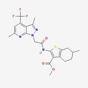 molecular formula C22H23F3N4O3S B10965942 methyl 2-({[3,6-dimethyl-4-(trifluoromethyl)-1H-pyrazolo[3,4-b]pyridin-1-yl]acetyl}amino)-6-methyl-4,5,6,7-tetrahydro-1-benzothiophene-3-carboxylate 