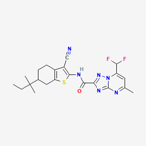 molecular formula C22H24F2N6OS B10965949 N-[3-cyano-6-(2-methylbutan-2-yl)-4,5,6,7-tetrahydro-1-benzothiophen-2-yl]-7-(difluoromethyl)-5-methyl[1,2,4]triazolo[1,5-a]pyrimidine-2-carboxamide 