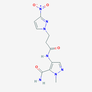 molecular formula C11H13N7O4 B10965959 1-methyl-4-{[3-(3-nitro-1H-pyrazol-1-yl)propanoyl]amino}-1H-pyrazole-5-carboxamide 