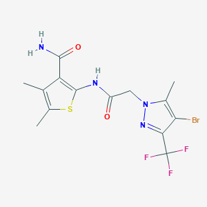 molecular formula C14H14BrF3N4O2S B10965994 2-({[4-bromo-5-methyl-3-(trifluoromethyl)-1H-pyrazol-1-yl]acetyl}amino)-4,5-dimethylthiophene-3-carboxamide 