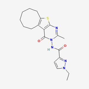 molecular formula C19H23N5O2S B10966104 1-Ethyl-N-[2-methyl-4-oxo-5,6,7,8,9,10-hexahydrocycloocta[4,5]thieno[2,3-D]pyrimidin-3(4H)-YL]-1H-pyrazole-3-carboxamide 