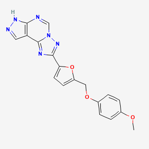 molecular formula C18H14N6O3 B10966183 2-{5-[(4-Methoxyphenoxy)methyl]-2-furyl}-7H-pyrazolo[4,3-E][1,2,4]triazolo[1,5-C]pyrimidine 