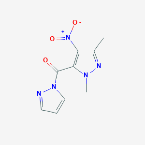 molecular formula C9H9N5O3 B10966269 (1,3-dimethyl-4-nitro-1H-pyrazol-5-yl)(1H-pyrazol-1-yl)methanone 