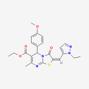 molecular formula C23H24N4O4S B10966291 ethyl (2E)-2-[(1-ethyl-1H-pyrazol-5-yl)methylidene]-5-(4-methoxyphenyl)-7-methyl-3-oxo-2,3-dihydro-5H-[1,3]thiazolo[3,2-a]pyrimidine-6-carboxylate 