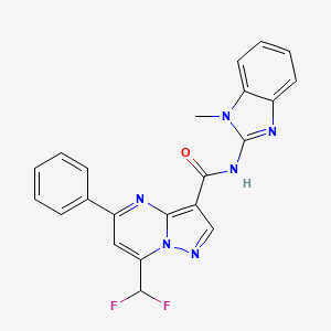 molecular formula C22H16F2N6O B10966303 7-(difluoromethyl)-N-(1-methyl-1H-benzimidazol-2-yl)-5-phenylpyrazolo[1,5-a]pyrimidine-3-carboxamide 