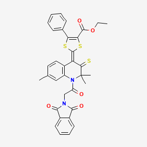 ethyl (2Z)-2-{1-[(1,3-dioxo-1,3-dihydro-2H-isoindol-2-yl)acetyl]-2,2,7-trimethyl-3-thioxo-2,3-dihydroquinolin-4(1H)-ylidene}-5-phenyl-1,3-dithiole-4-carboxylate