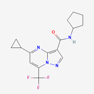 molecular formula C16H17F3N4O B10966394 N-cyclopentyl-5-cyclopropyl-7-(trifluoromethyl)pyrazolo[1,5-a]pyrimidine-3-carboxamide 