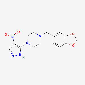 molecular formula C15H17N5O4 B10966626 1-(1,3-benzodioxol-5-ylmethyl)-4-(4-nitro-1H-pyrazol-5-yl)piperazine 