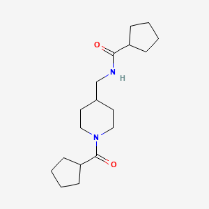 molecular formula C18H30N2O2 B10966761 N-{[1-(cyclopentylcarbonyl)piperidin-4-yl]methyl}cyclopentanecarboxamide 