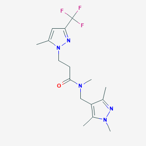 molecular formula C16H22F3N5O B10966784 N-methyl-3-[5-methyl-3-(trifluoromethyl)-1H-pyrazol-1-yl]-N-[(1,3,5-trimethyl-1H-pyrazol-4-yl)methyl]propanamide 