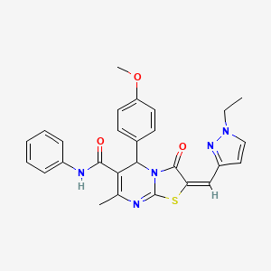 molecular formula C27H25N5O3S B10966908 (2E)-2-[(1-ethyl-1H-pyrazol-3-yl)methylidene]-5-(4-methoxyphenyl)-7-methyl-3-oxo-N-phenyl-2,3-dihydro-5H-[1,3]thiazolo[3,2-a]pyrimidine-6-carboxamide 