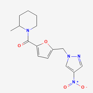 molecular formula C15H18N4O4 B10967167 (2-methylpiperidin-1-yl){5-[(4-nitro-1H-pyrazol-1-yl)methyl]furan-2-yl}methanone 