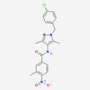 molecular formula C20H19ClN4O3 B10967258 N-[1-(4-chlorobenzyl)-3,5-dimethyl-1H-pyrazol-4-yl]-3-methyl-4-nitrobenzamide 