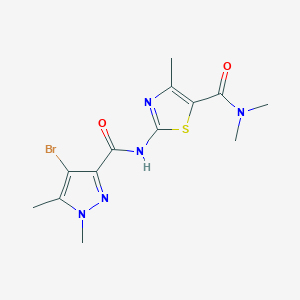 molecular formula C13H16BrN5O2S B10967267 2-{[(4-bromo-1,5-dimethyl-1H-pyrazol-3-yl)carbonyl]amino}-N,N,4-trimethyl-1,3-thiazole-5-carboxamide 