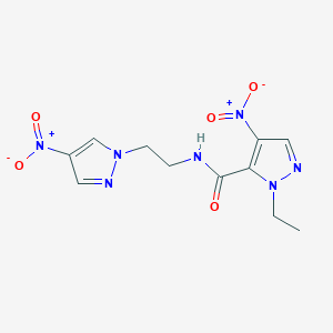 molecular formula C11H13N7O5 B10967346 1-ethyl-4-nitro-N-[2-(4-nitro-1H-pyrazol-1-yl)ethyl]-1H-pyrazole-5-carboxamide 