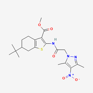 molecular formula C21H28N4O5S B10967484 methyl 6-tert-butyl-2-{[(3,5-dimethyl-4-nitro-1H-pyrazol-1-yl)acetyl]amino}-4,5,6,7-tetrahydro-1-benzothiophene-3-carboxylate 