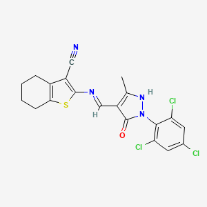 2-[[(Z)-[3-methyl-5-oxo-1-(2,4,6-trichlorophenyl)pyrazol-4-ylidene]methyl]amino]-4,5,6,7-tetrahydro-1-benzothiophene-3-carbonitrile