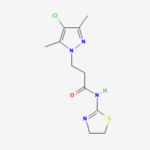 molecular formula C11H15ClN4OS B10967831 3-(4-chloro-3,5-dimethyl-1H-pyrazol-1-yl)-N-(4,5-dihydro-1,3-thiazol-2-yl)propanamide 