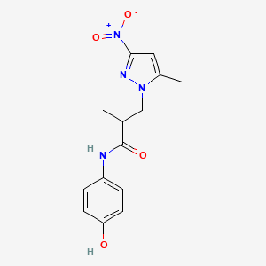 molecular formula C14H16N4O4 B10967873 N-(4-hydroxyphenyl)-2-methyl-3-(5-methyl-3-nitro-1H-pyrazol-1-yl)propanamide 