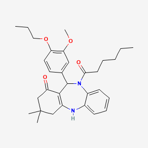 10-hexanoyl-11-(3-methoxy-4-propoxyphenyl)-3,3-dimethyl-2,3,4,5,10,11-hexahydro-1H-dibenzo[b,e][1,4]diazepin-1-one