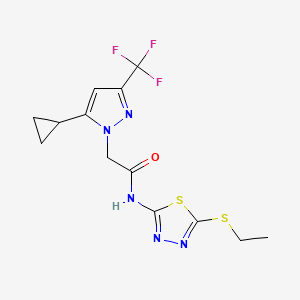 molecular formula C13H14F3N5OS2 B10968152 2-[5-cyclopropyl-3-(trifluoromethyl)-1H-pyrazol-1-yl]-N-[5-(ethylsulfanyl)-1,3,4-thiadiazol-2-yl]acetamide 